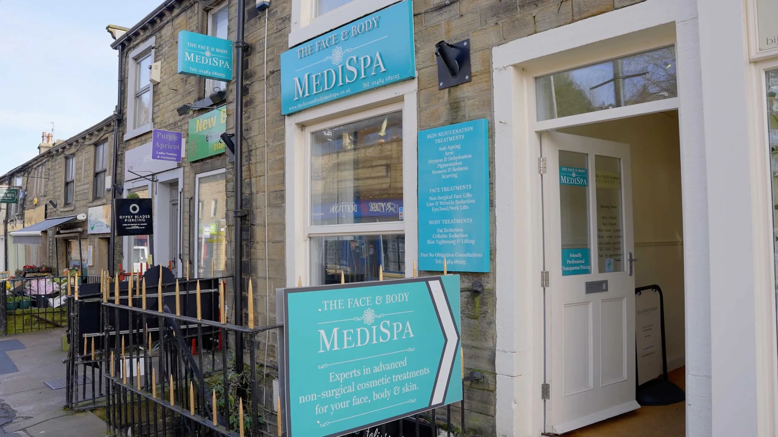 Entrance to the Face & Body MediSpa in Holmfirth, West Workshire. The Face & Body MediSpa are experts in non-surgical cosmetics, offering advanced treatments performed by highly qualified professionals in a safe environment.